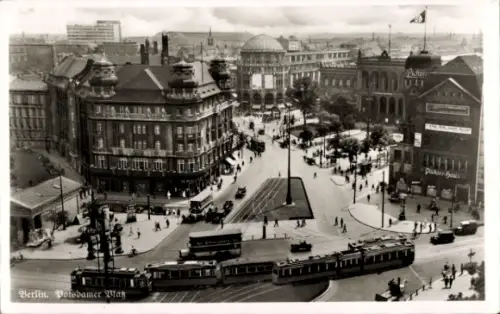 Ak Berlin, Straßenbahnen am Potsdamer Platz, Pschorr Haus, Kempinski