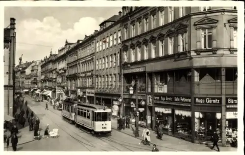 Ak Chemnitz in Sachsen, Straßenbahn in der Poststraße, Geschäft Hugo Görnitz