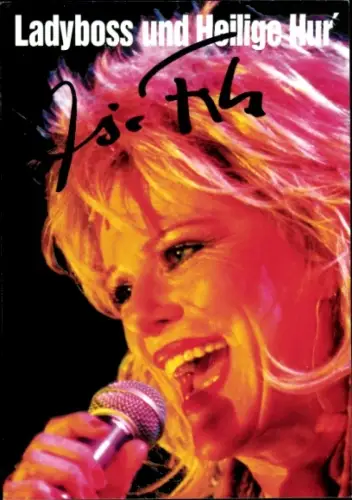 Autogrammkarte Schauspielerin, Sängerin und Kabarettistin Lisa Fitz, Portrait, Autogramm