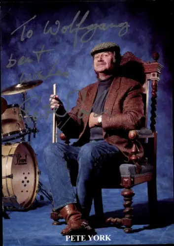 Autogrammkarte Schlagzeuger Pete York, Portrait, Autogramm