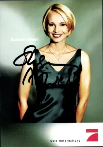 Autogrammkarte Moderatorin Susann Atwell, Portrait, Autogramm
