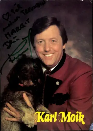 Foto Moderator Karl Moik, Portrait mit Wastl, Musikantenstadl, Autogramm