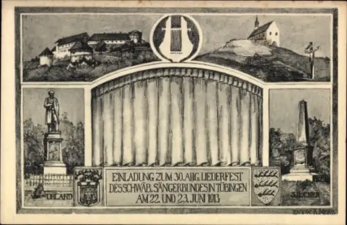 Künstler Ak Merz, K., Tübingen am Neckar, Liederfest des schwäbischen Sängerbundes 1913