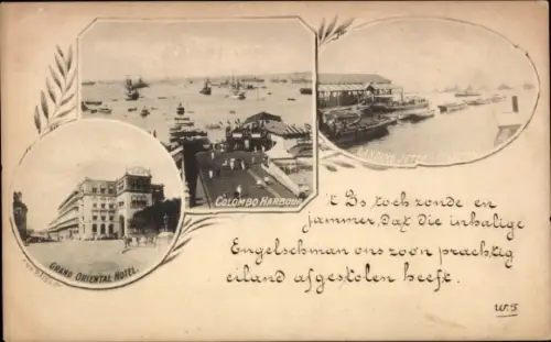 Ak Colombo Ceylon Sri Lanka, Hafen, Grand Oriental-Hotel