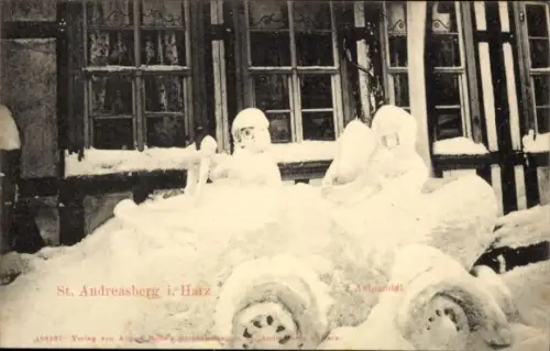 Ak St. Andreasberg Braunlage, Automobil, Eisplastik, Rennwagen