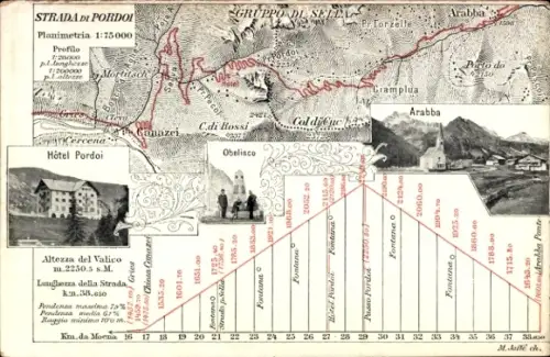 Landkarten Ak Passa Pordoi Pordoijoch Trentino, Arabba, Hotel Pordoi