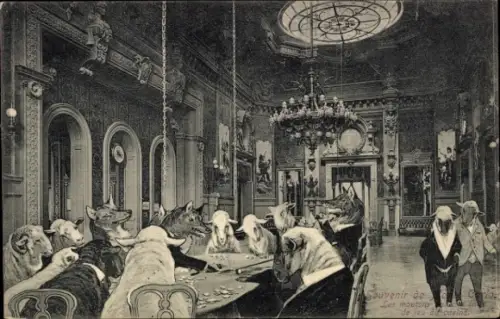 Ak Monte Carlo Monaco, vermenschlichte Tiere spielen Roulette, Schafe