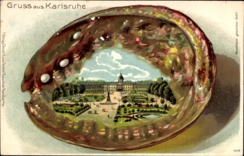 Präge Muschel Litho Karlsruhe in Baden, Schloss