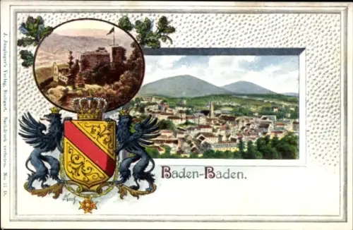 Passepartout Wappen Litho Baden Baden am Schwarzwald, Gesamtansicht