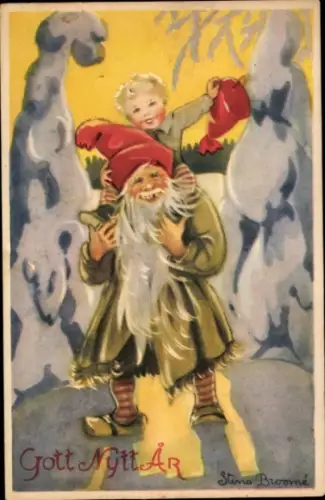 Künstler Ak Glückwunsch Neujahr, Zwerg, Kind