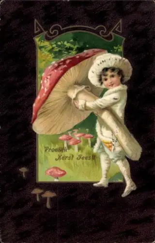 Präge Ak Glückwunsch Weihnachten, Kind, Pilze