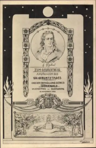 Ak Nürnberg in Mittelfranken, Friedrich-Schiller-Denkmal, Enthüllung