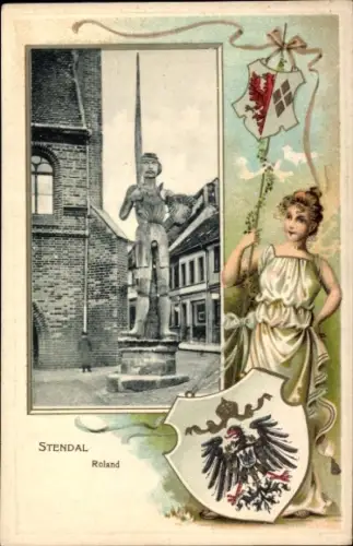 Präge Passepartout Wappen Ak Stendal in der Altmark, Roland