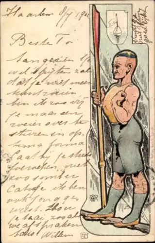 Ak Mann mit Ruder in der Hand