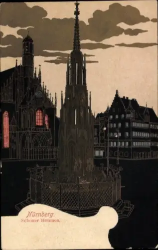 Ak Nürnberg, Schöner Brunnen, Leuchtfenster