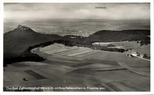 Ak Zimmern Bisingen im Zollernalbkreis, Burg Hohenzollern, Fliegeraufnahme, Gasthof Zollersteighof