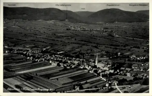 Ak Edesheim in der Pfalz, Luftaufnahme von Edesheim, Hainfeld, Villa Ludwigshöhe, Weingebiet Eden