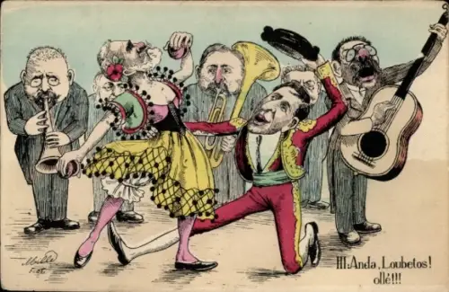 Künstler Ak Staatspräsident Émile Loubet, König Alfonso XIII. von Spanien, Tanz