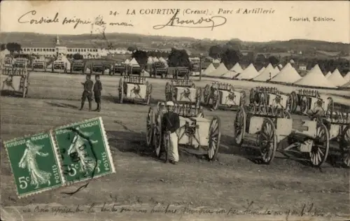 Ak La Courtine Creuse, Artillerie-Park, französische Armee, Geschütze