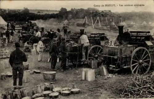 Ak Mailly le Camp Aube, Camp de Mailly, Feldküchen der französischen Armee