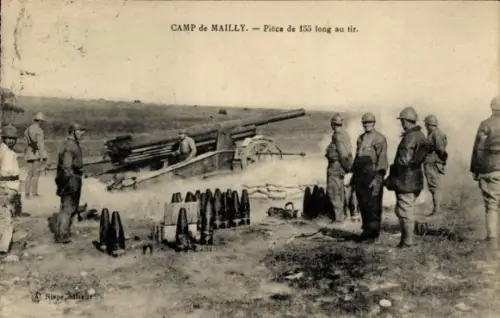 Ak Mailly le Camp Aube, Camp de Mailly, 155er Geschütz, französische Soldaten, Munition