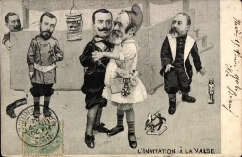 Ak Einladung zum Walzer, Emile Loubet, Viktor Emanuel III., Edward VII., Zar Nikolaus II., Kaiser