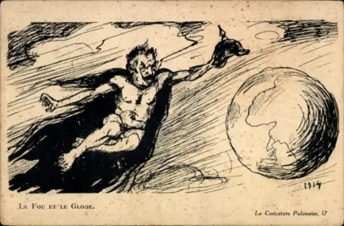 Ak Le Fou et le Globe, Karikatur, Kaiser Wilhelm II., I. WK
