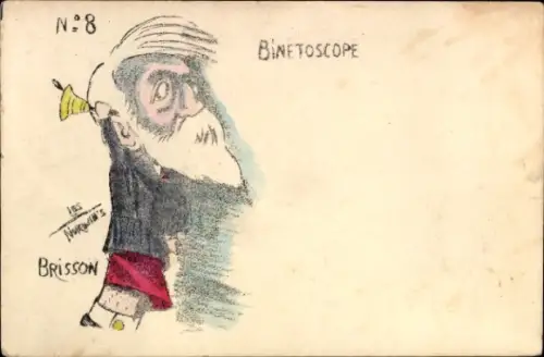 Künstler Ak Norwin's, Brisson, Binetoscope, No 8, Handpuppe mit Glocke, Karikatur