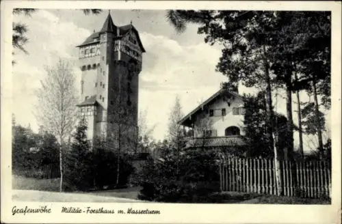 Ak Grafenwöhr in der Oberpfalz Bayern, Militär Forsthaus, Wasserturm