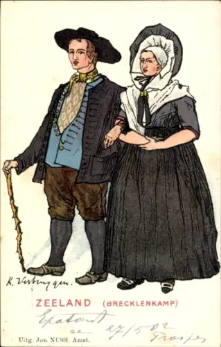 Ak Zeeland, Brecklenkamp, Paar in Volkstrachten