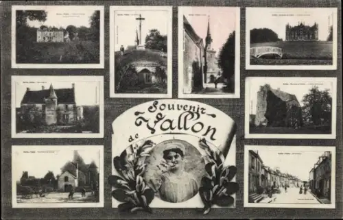 Ak Vallon Sarthe, Kirche, Schloss, Straßenpartie