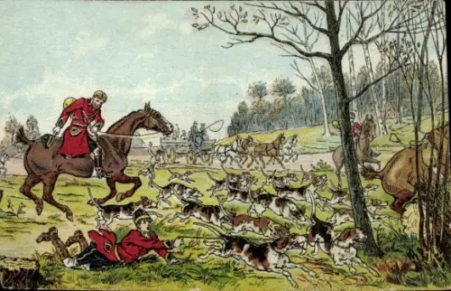 Künstler Ak Fuchsjagd, Jagdszene, Hunde