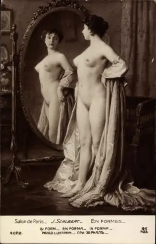 Künstler Ak Scalbert, Jules, Nackte Frau vor dem Spiegel