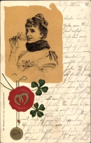 Präge Ak Frauenbildnis, Klee, Hufeisen