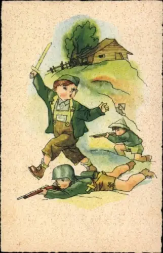 Ak Kinder als Soldaten, Gewehr, Schwert