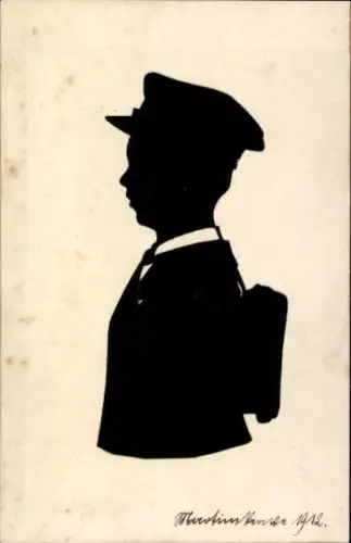Scherenschnitt Studentika Ak Junge in Uniform, Rucksack