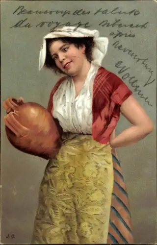 Litho Frau in Tracht, Wasserträgerin