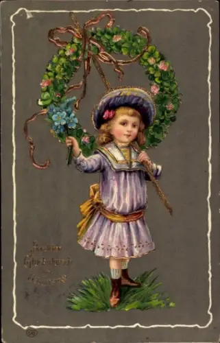 Ak Glückwunsch Geburtstag, Mädchen, Kleeblatt Kranz