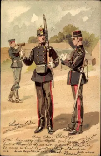 Künstler Ak Geens, Louis, Ecole miitaire, belgische Soldaten