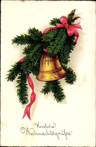 Ak Frohe Weihnachten, Tannenzweig, Glocke