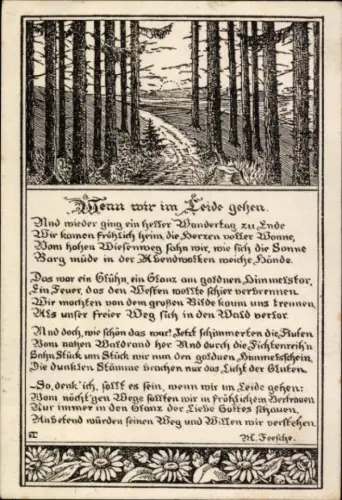 Ak Gedicht Wenn wir im Leide gehen, Und wieder ging ein heller Wundertag zu Ende...