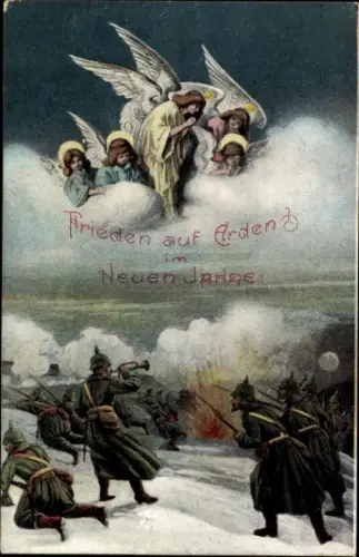 Ak Glückwunsch Neujahr, Schlachtfeld, Soldaten, Krieg, Schutzengel