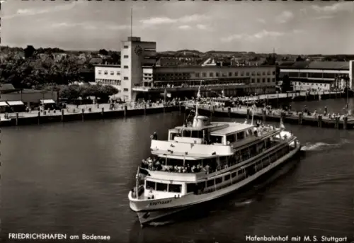 Ak Friedrichshafen am Bodensee, Hafenbahnhof, Motorschiff Stuttgart