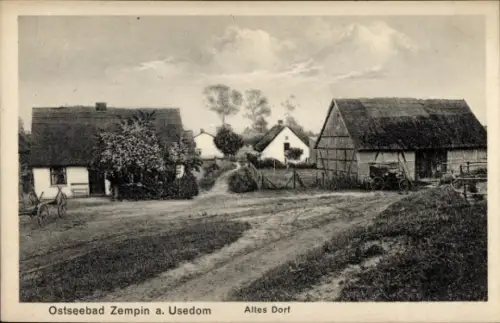 Ak Ostseebad Zempin auf Usedom, Altes Dorf, Straßenansicht