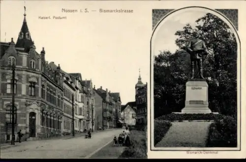 Ak Nossen in Sachsen, Kaiserliches Postamt, Bismarckstraße, Bismarckdenkmal