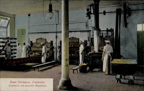 Ak Chemnitz in Sachsen, Emil Uhlmann, Brotfabrik mit neuesten Maschinen