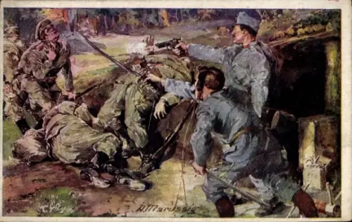 Künstler Ak KuK-Armee, Soldaten, Schlachtfeld, Duell