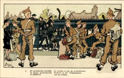 CPA Allemagne Occupee, En attendant le train des permissionnaires