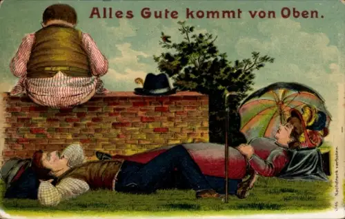 Litho Toilettenhumor, Schlafende Menschen, Alles Gute kommt von Oben