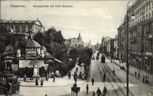 Ak Hannover in Niedersachsen, Georgstraße, Straßenbahn, Café